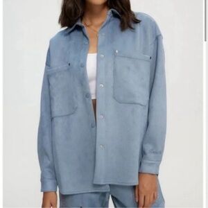 Kuwalla Shacket Blue Suede Snap Button Down Montreal Suede Overshirt Medium